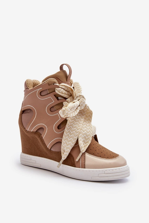 Damskie Sneakersy Na Koturnie Beżowe Leoppa