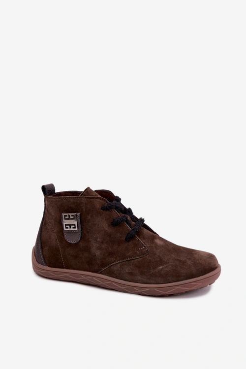 Skórzane Zamszowe Półbuty Barefoot Damskie Czekoladowe Abera