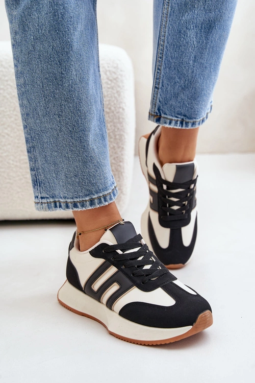 Sneakersy Buty Sportowe Na Platformie Damskie Czarne Thari