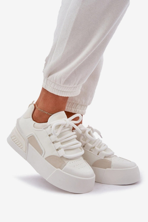 Sneakersy Damskie Z Grubymi Sznurówkami Na Platformie Białe Laloma