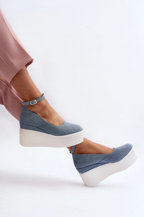 Damskie Jeansowe Espadryle Na Koturnie Niebieskie Malla