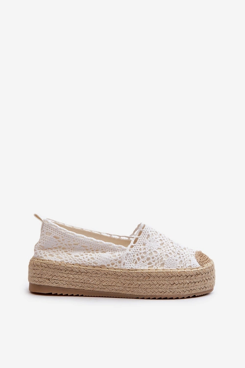 Espadryle Damskie Koronkowe Na Platformie Białe Elarose