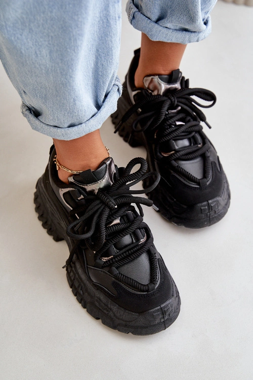 Sneakersy Damskie Na Masywnej Podeszwie Czarne Nevela