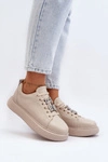 Damskie Sneakersy Skórzane Z Ozdobami Beżowe Dysuria