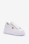Eko Skórzane Sneakersy Na Platformie Ze Złotym Detalem Białe Zingie 