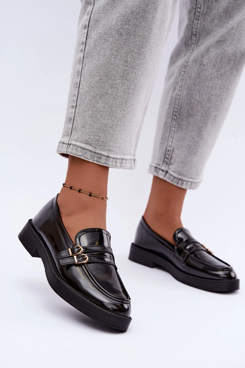 Mokasyny Damskie Z Paseczkami Czarne Perline