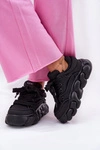 Skórzane Sneakersy Damskie Na Masywnej Platformie GOE RR2N4044 Czarne