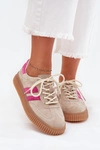 Zamszowe Sneakersy Damskie Na Platformie Beżowo-Różowe Cavira