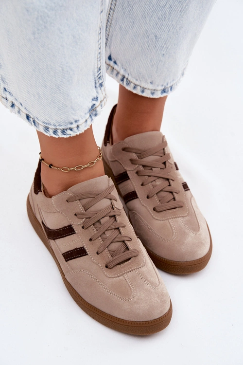 Skórzane Zamszowe Sneakersy Damskie Zazoo N1176S2 Ciemnobeżowe