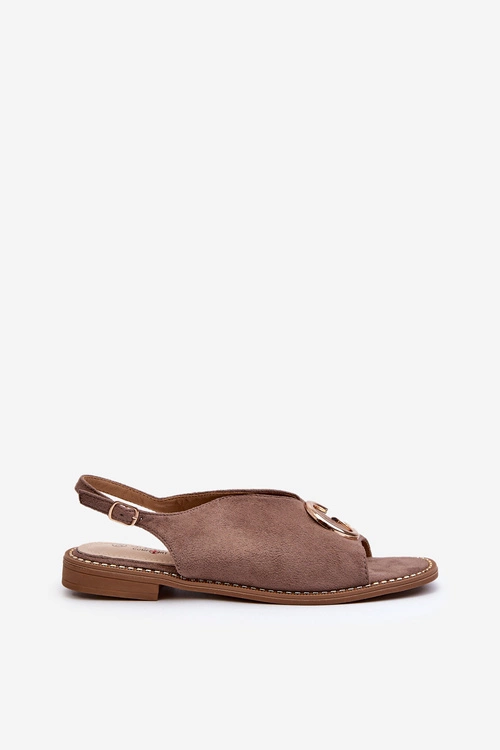 Eleganckie Sandały Damskie Z Ozdobą Eko Zamszowe S.Barski KV27-058 Brązowe
