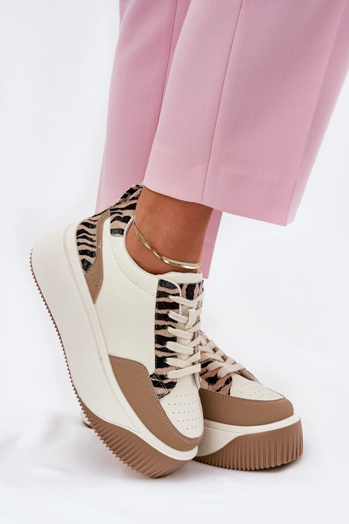 Sneakersy Damskie Na Masywnej Platformie Zebra Beżowe Tamorniel