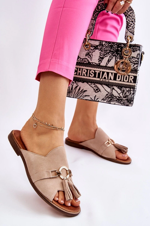 Damskie Zamszowe Klapki Lewski Shoes 3226 Beżowe