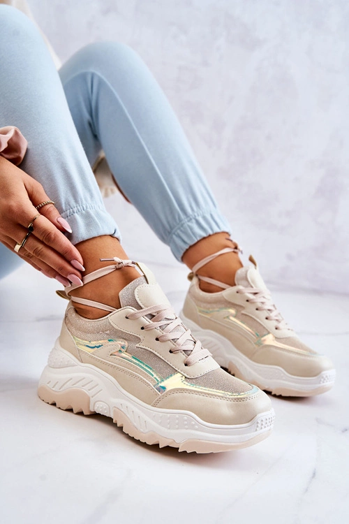 Damskie Błyszczące Sneakersy Beżowe Callisto