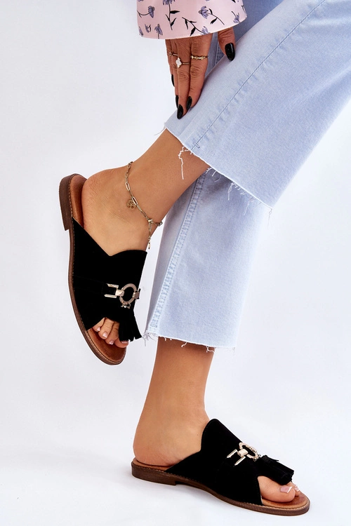 Damskie Zamszowe Klapki Lewski Shoes 3226 Czarne