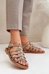 Skórzane Sandały Na Płaskim Obcasie Zazoo 3686 Ciemnobeżowe