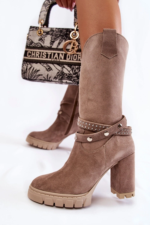 Damskie Kozaki Na Słupku Lewski Shoes 3246 Cappucino