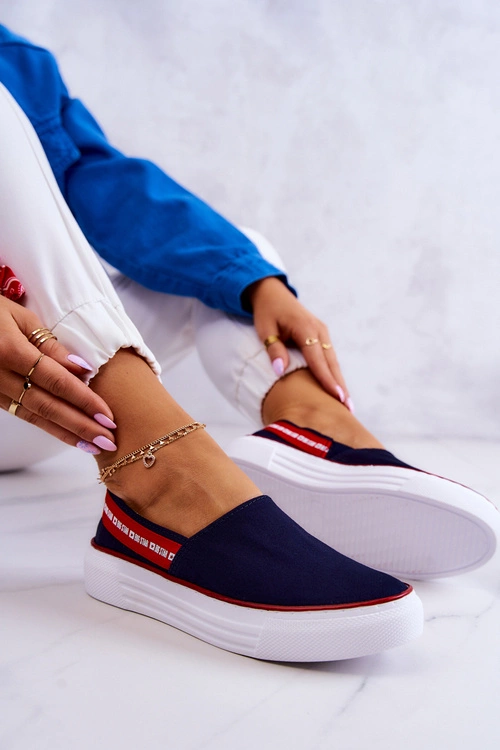 Damskie Tenisówki Slip On Big Star JJ276009 Granatowo-Czerwone