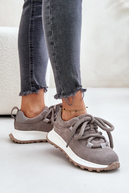 Zamszowe Sneakersy Damskie Z Grubym Sznurowaniem Artiker 54C1465 Szare