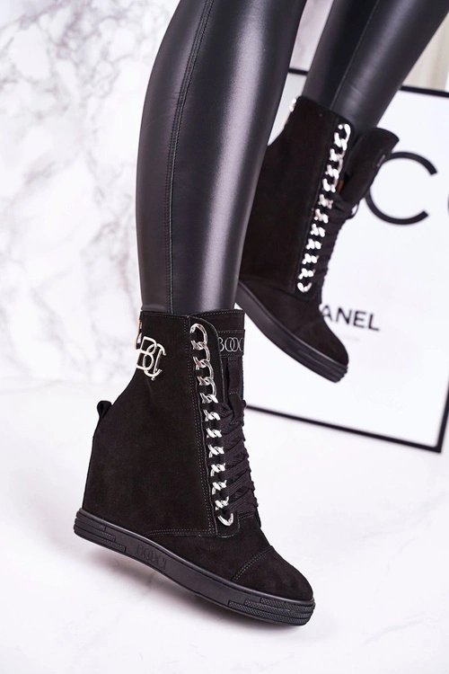 Damskie Zamszowe Sneakersy BOOCI 2222/066/s Srebrny Łańcuch Czarne