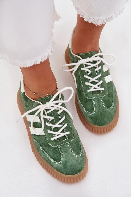 Zamszowe Sneakersy Damskie Na Platformie Zielone Marisae