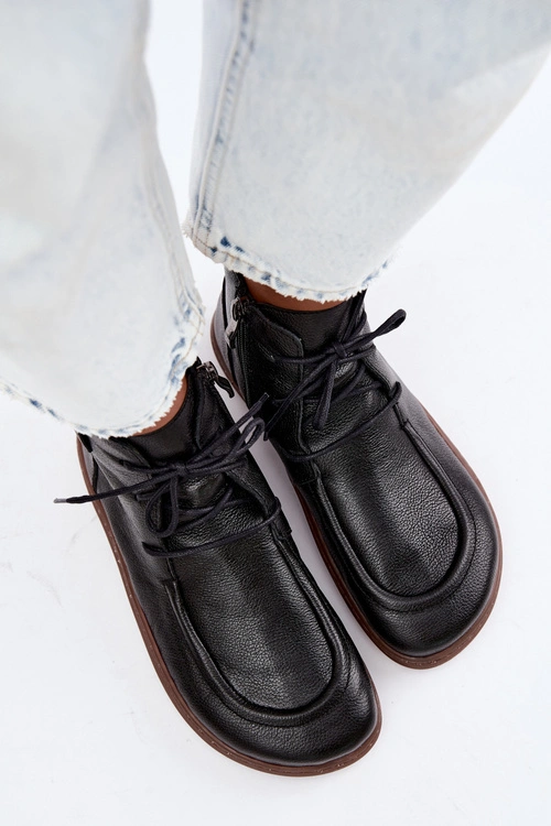 Skórzane Półbuty Damskie Barefoot Ocieplane Zazoo 3077 Czarne