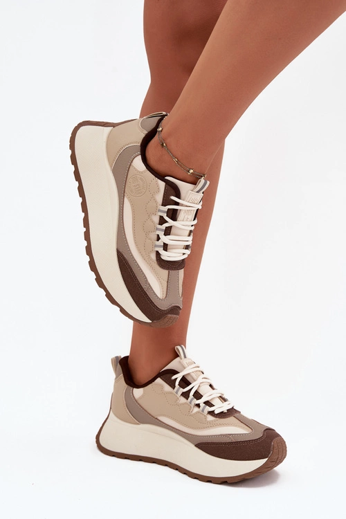 Sneakersy Damskie Na Platformie Big Star SS274002 HI-POLY SYSTEM Beżowe