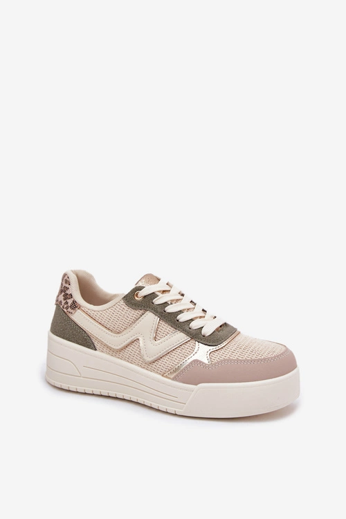 Sneakersy Damskie Na Platformie Panterka Beżowe Kelsia