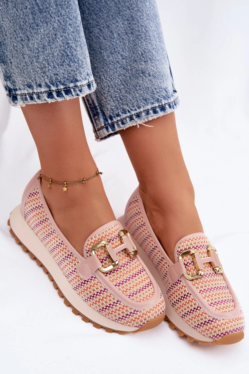 Sneakersy Slip On Ze Złotym Detalem GOE TT2N4081 Różowe