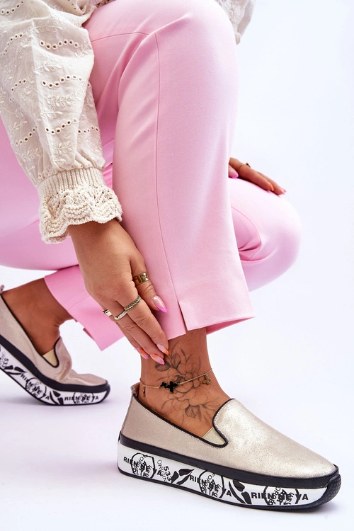 Damskie Skórzane Tenisówki Slip-On Złote Ottavia