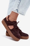 Skórzane Zamszowe Sneakersy Damskie Ocieplane Big Star UU274770 Czekoladowe