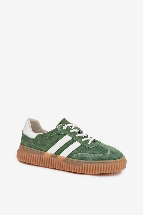 Zamszowe Sneakersy Damskie Na Platformie Zielone Marisae
