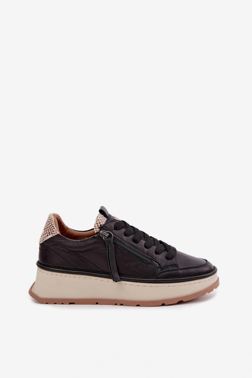 Skórzane Półbuty Sneakersy Na Platformie Artiker 55C0624 Czarne
