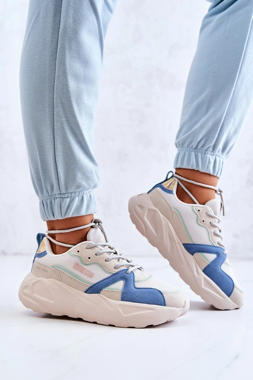Damskie Sneakersy Memory Foam Big Star JJ274600 Beżowo-Niebieskie