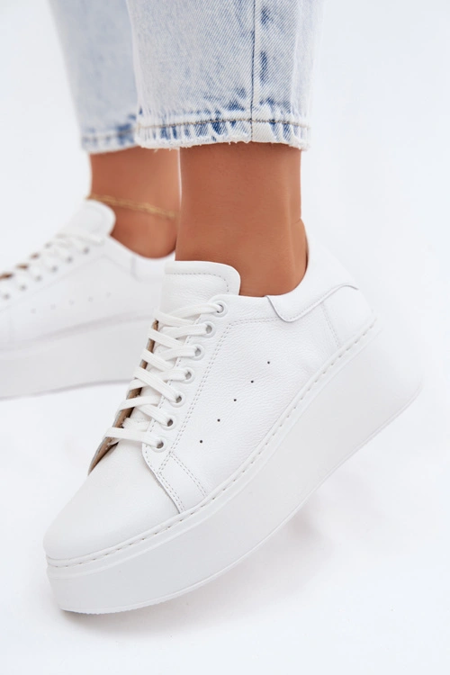 Skórzane Sneakersy Damskie Na Platformie Zazoo N408S2 Białe