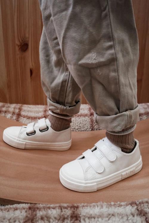 Dziecięce Skórzane Trampki Na Rzep BIG STAR KK374093 Białe