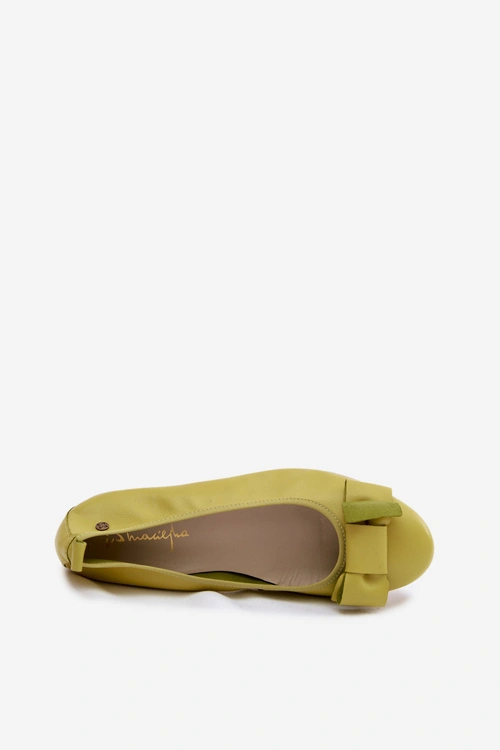 Skórzane Baleriny Z Kokardą Maciejka P6802-09 Limonkowe