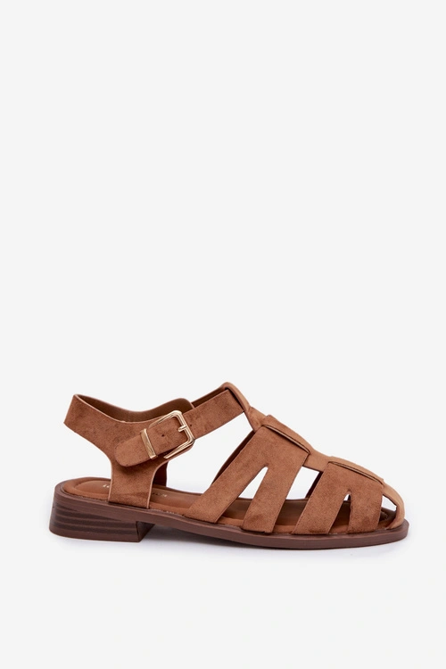 Sandały Damskie Rzymianki Ze Złotą Klamrą Camel Janessa