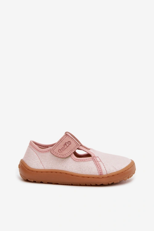 Kapcie Dziecięce Na Rzep Błyszczące Barefoot Froddo Cannvas G1700439-2 Różowe