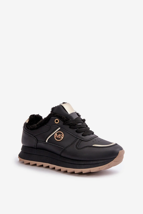Buty Sportowe Damskie Ocieplane Futerkiem Na Platformie Czarne Lerisas