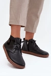 Skórzane Półbuty Barefoot Damskie Z Ozdobnym Detalem Zazoo 30072 Czarne