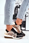 Skórzane Sneakersy Na Koturnie Złote Nicole 2465