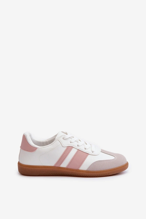 Damskie Niskie Eko Skórzane Sneakersy Biało-Różowe Relialia