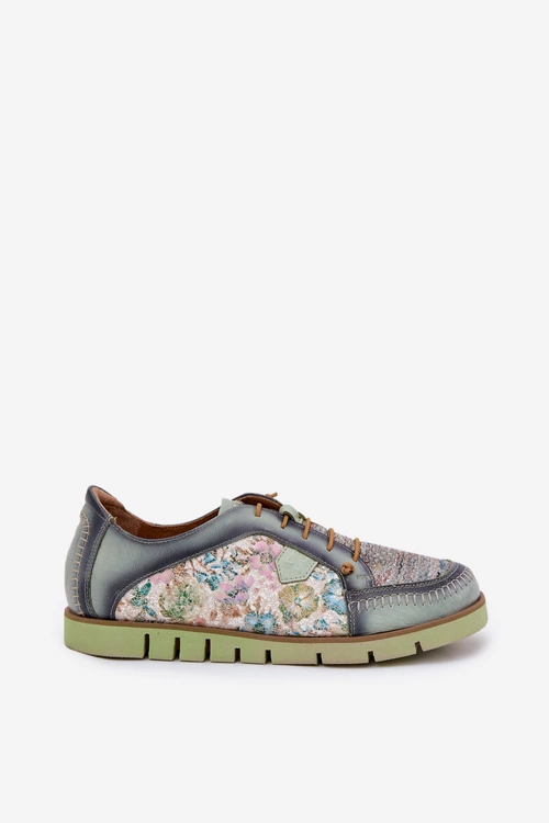 Skórzane Półbuty Damskie Wzorzyste Maciejka 06784-09 Zielone