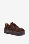Skórzane Zamszowe Sneakersy Damskie Na Platformie Lee Cooper LCJ-26-01-4644 Czekoladowe