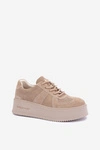 Skórzane Zamszowe Sneakersy Damskie Na Platformie Lee Cooper LCJ-26-01-4643 Beżowe