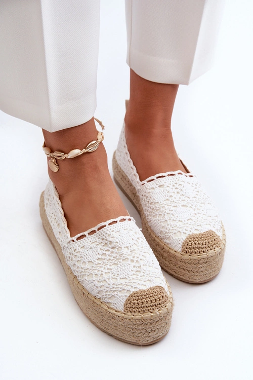 Espadryle Damskie Koronkowe Na Platformie Białe Elarose