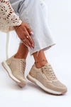 Sneakersy Damskie Z Brokatem I Suwakiem INBLU IN000365 Beżowe