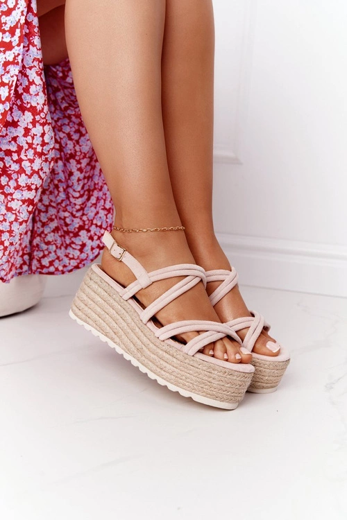 Sandały Na Platformie Z Plecionką Beżowe Crazy In Love