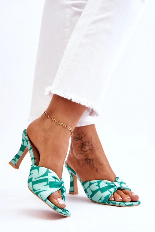 Modne Klapki Na Obcasie W Print Zielone Floria