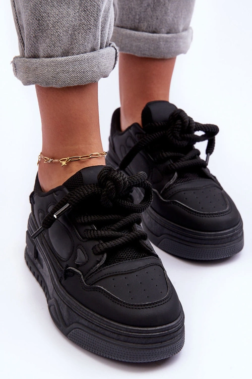 Sneakersy Damskie Na Platformie Czarne Finos